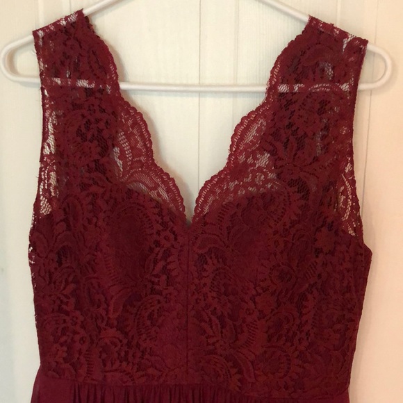 Burgundy Lace Long Formal Dress - Picture 2 of 5